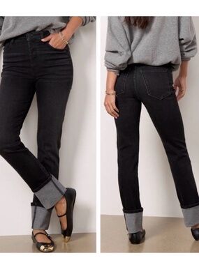 Evereve The Ever Straight black cuffed hem jeans size 28